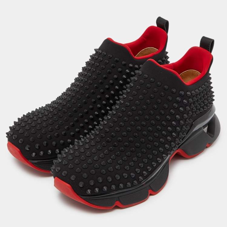 Christian Louboutin Black Neoprene Spike Sock Slip On Sneakers Size 41 Christian Louboutin TLC