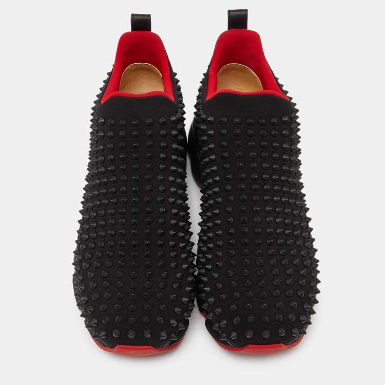 Pre Owned Christian Louboutin Black Neoprene Spike Sock Slip On Sneakers Size 41