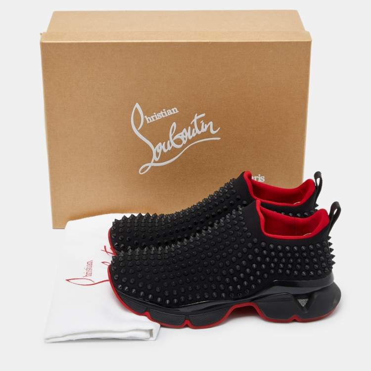 Pre Owned Christian Louboutin Black Neoprene Spike Sock Slip On Sneakers Size 41