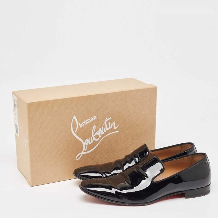 Pre Owned Christian Louboutin Black Patent Leather Dandelion Smoking Slippers Size 43
