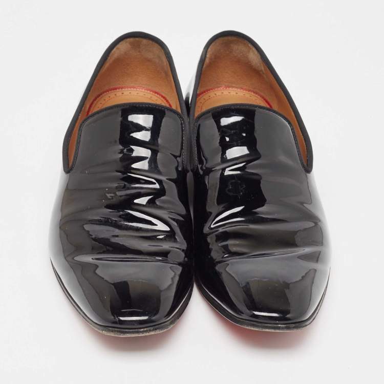 Pre Owned Christian Louboutin Black Patent Leather Dandelion Smoking Slippers Size 43