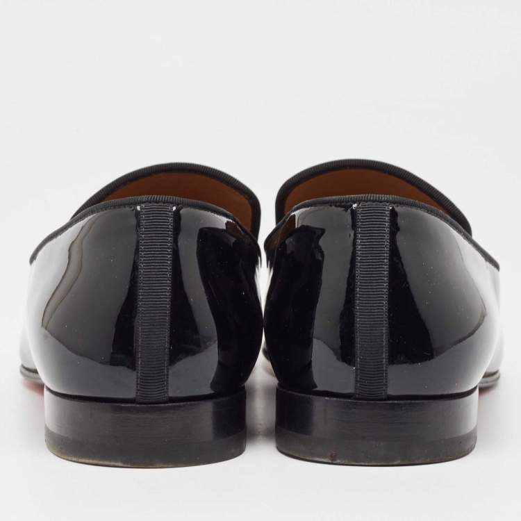 Pre Owned Christian Louboutin Black Patent Leather Dandelion Smoking Slippers Size 43