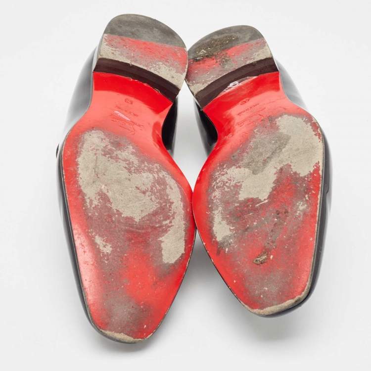 Pre Owned Christian Louboutin Black Patent Leather Dandelion Smoking Slippers Size 43