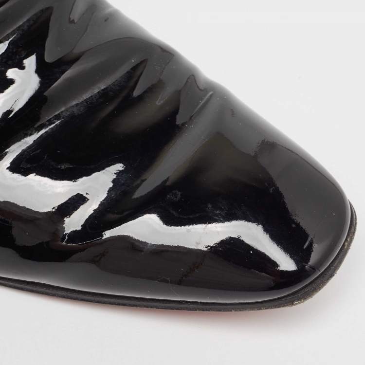 Pre Owned Christian Louboutin Black Patent Leather Dandelion Smoking Slippers Size 43