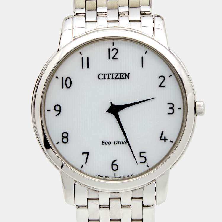 Pre Owned Citizen White Stainless Steel Eco-Drive G820 Men's Wristwatch 39 mm