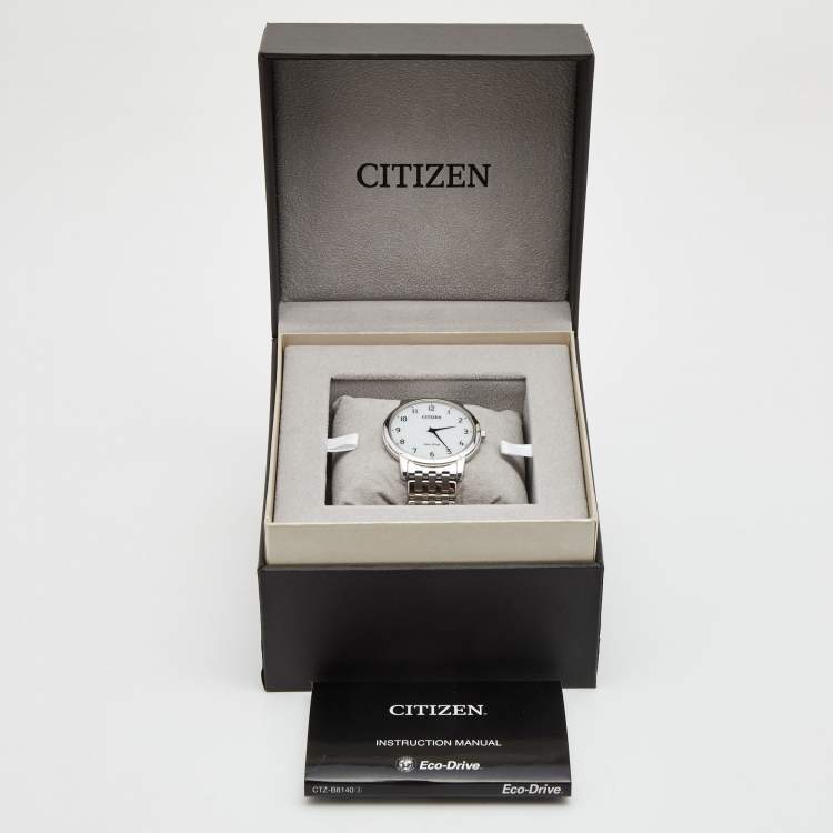 Pre Owned Citizen White Stainless Steel Eco-Drive G820 Men's Wristwatch 39 mm