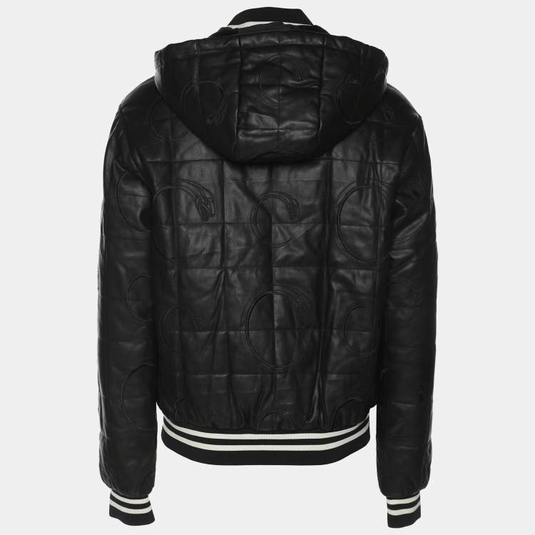 Pre Owned Class by Roberto Cavalli Dark Brown Faux Leather Logo Embroidered Removable Hoodie Jacket M