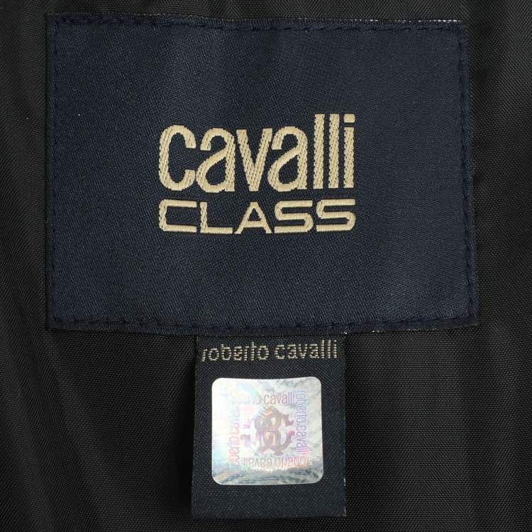 Pre Owned Class by Roberto Cavalli Dark Brown Faux Leather Logo Embroidered Removable Hoodie Jacket M