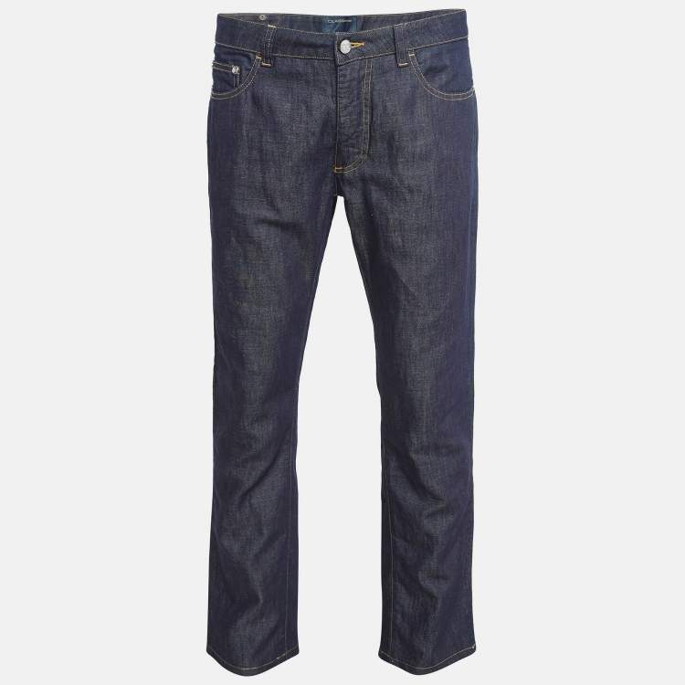 Pre Owned Class by Roberto Cavalli Navy Blue Denim Badge Detail Jeans M Waist 35"