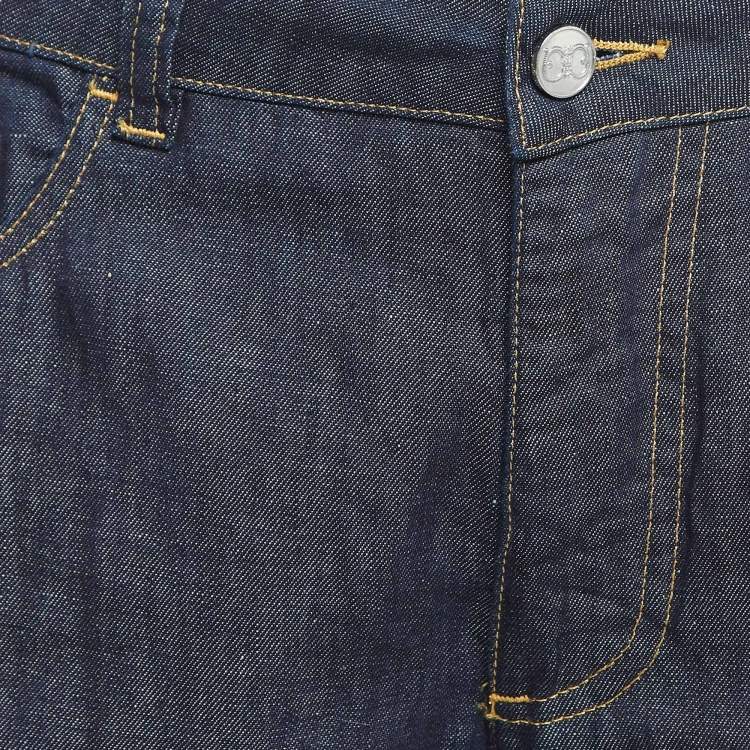 Pre Owned Class by Roberto Cavalli Navy Blue Denim Badge Detail Jeans M Waist 35"