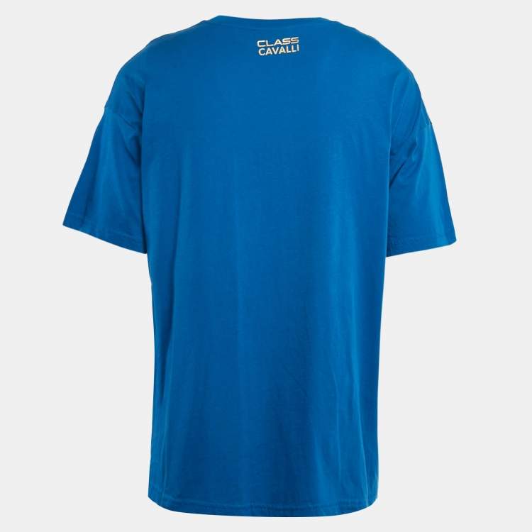 Pre Owned Class by Roberto Cavalli Blue Lion Print Jersey T-Shirt XL