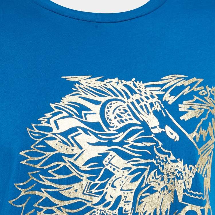Pre Owned Class by Roberto Cavalli Blue Lion Print Jersey T-Shirt XL