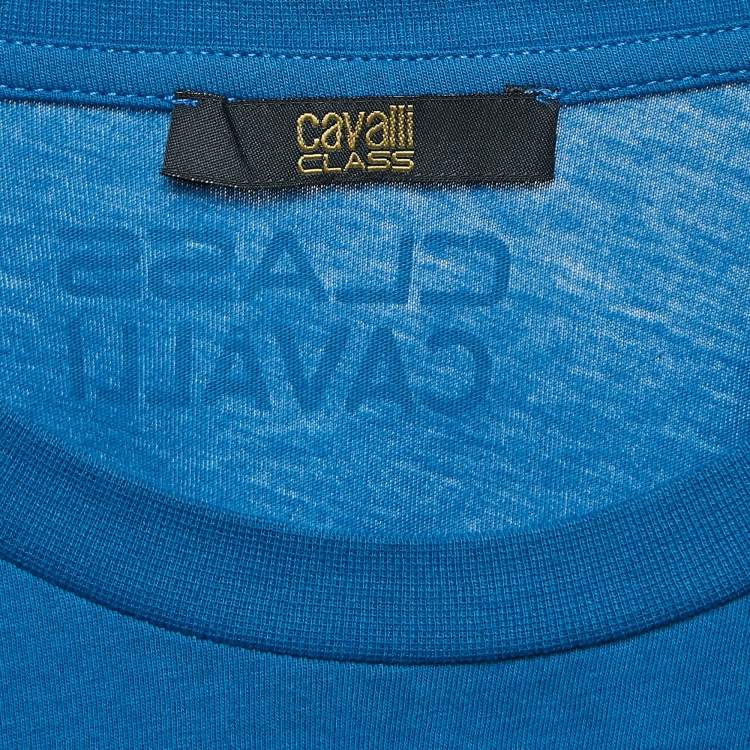 Pre Owned Class by Roberto Cavalli Blue Lion Print Jersey T-Shirt XL