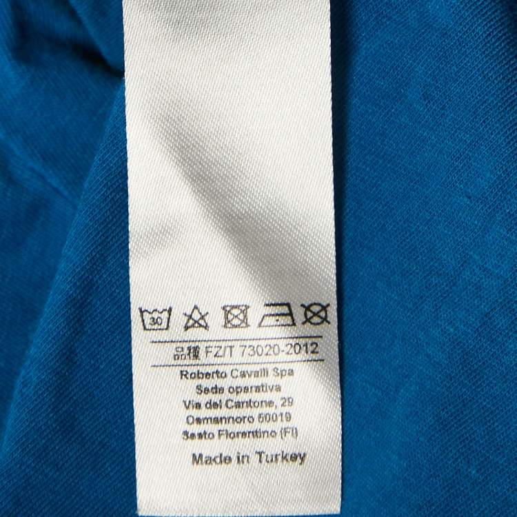 Pre Owned Class by Roberto Cavalli Blue Lion Print Jersey T-Shirt XL