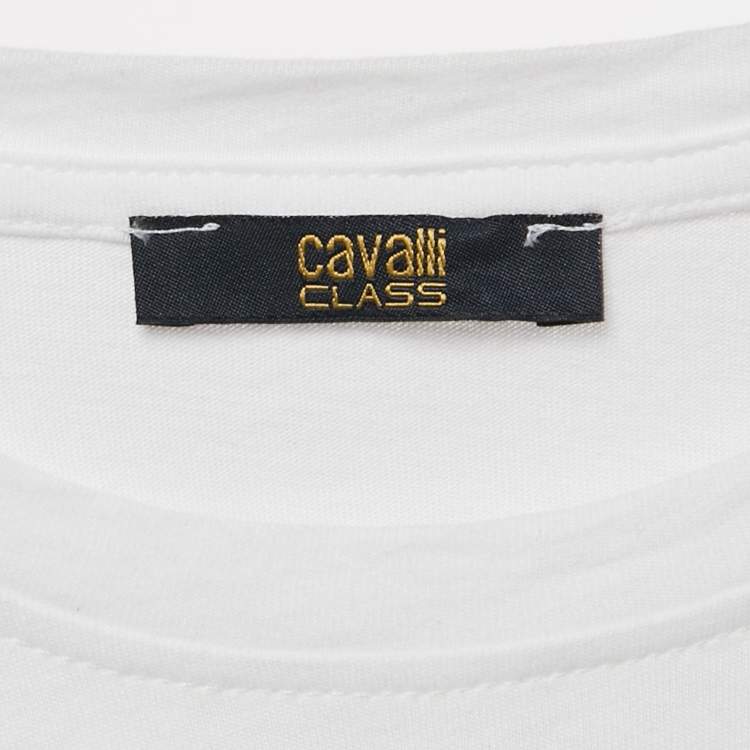 Pre Owned Class by Roberto Cavalli White/Gold Cotton Crew Neck T-Shirt L