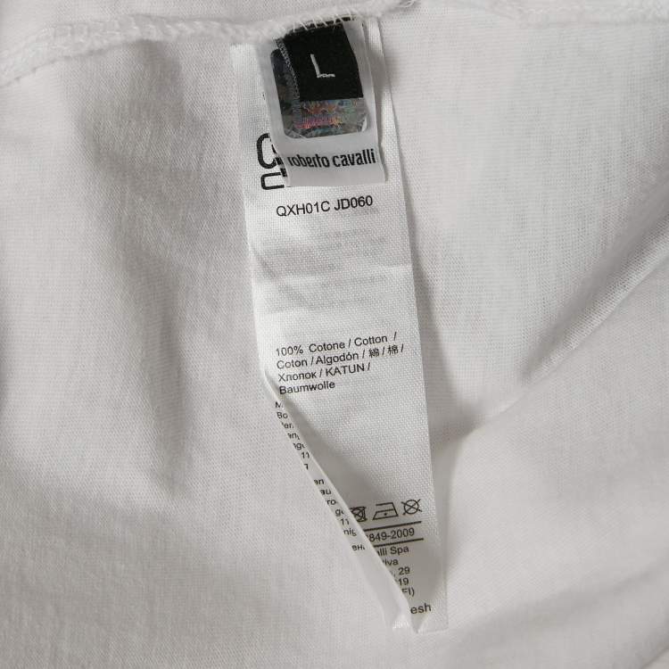 Pre Owned Class by Roberto Cavalli White/Gold Cotton Crew Neck T-Shirt L