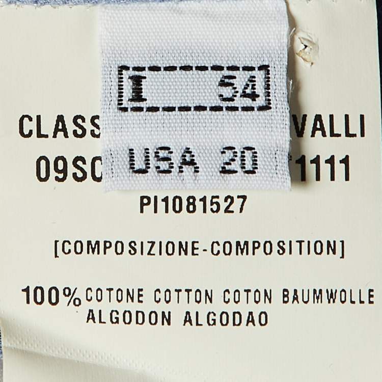 Pre Owned Class by Roberto Cavalli White/Blue Printed Cotton Short Sleeve Shirt XXL