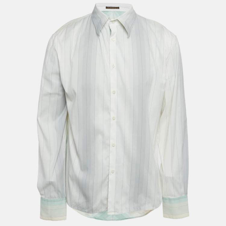 Pre Owned Class by Roberto Cavalli White Stripe Cotton Embroidery Detail Button Front Shirt XXL