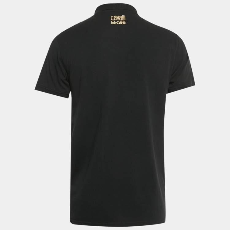 Pre Owned Class by Roberto Cavalli Black Logo Print Cotton Polo T-Shirt M