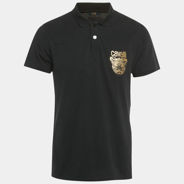 Pre Owned Class by Roberto Cavalli Black Logo Print Cotton Polo T-Shirt M