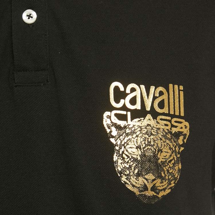 Pre Owned Class by Roberto Cavalli Black Logo Print Cotton Polo T-Shirt M