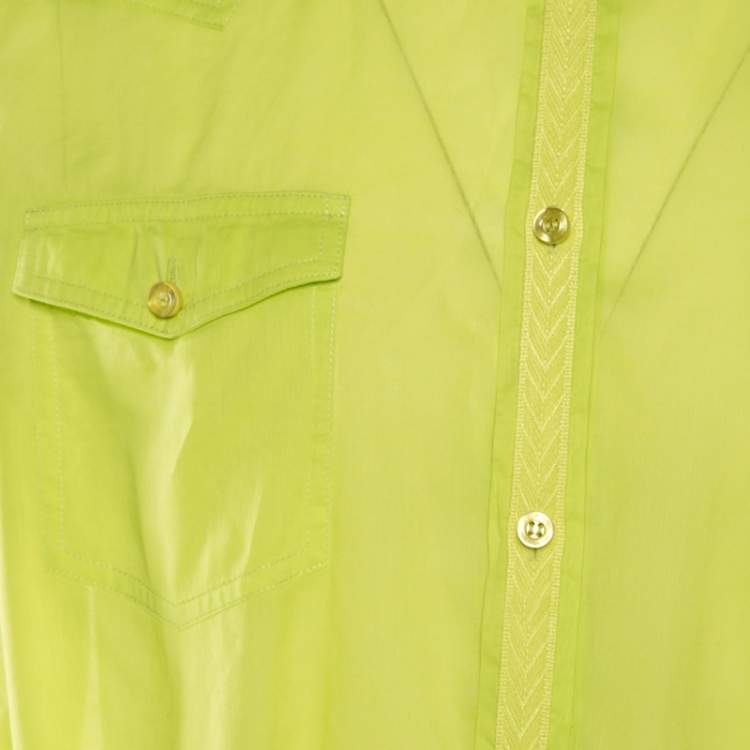 Pre Owned Class by Roberto Cavalli Neon Green Cotton Button Front Shirt XXL