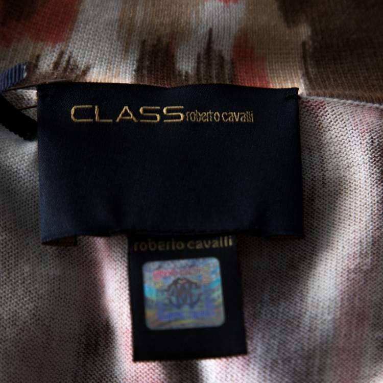 Pre Owned Class by Roberto Cavalli Brown Ikkat Leopard Print Cotton Polo T-Shirt S