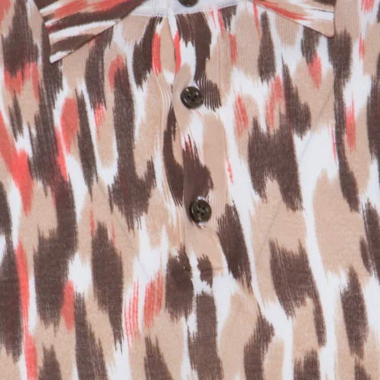 Pre Owned Class by Roberto Cavalli Brown Ikkat Leopard Print Cotton Polo T-Shirt S