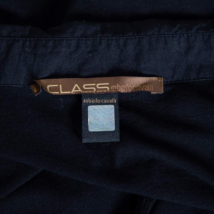 Pre Owned Class by Roberto Cavalli Black Cotton Safari Pocket Polo T Shirt M