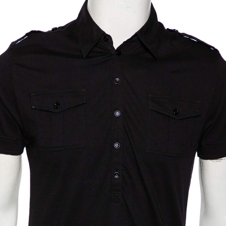 Pre Owned Class by Roberto Cavalli Black Cotton Safari Pocket Polo T Shirt M