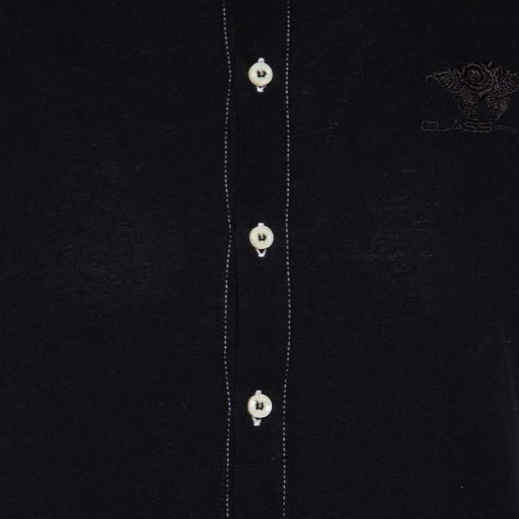 Pre Owned Class by Roberto Cavalli Black Printed Cotton Button Front T-Shirt M