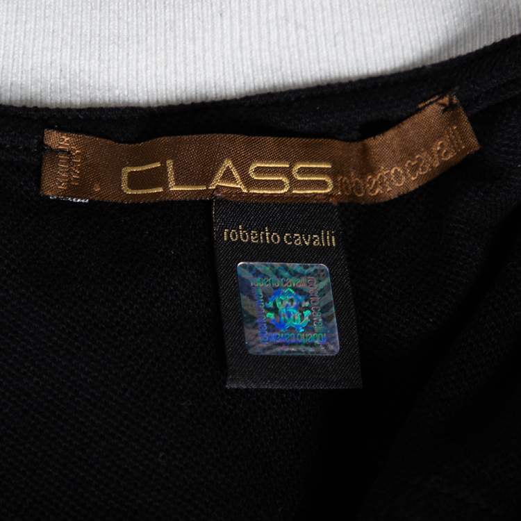 Pre Owned Class by Roberto Cavalli Black Printed Cotton Button Front T-Shirt M