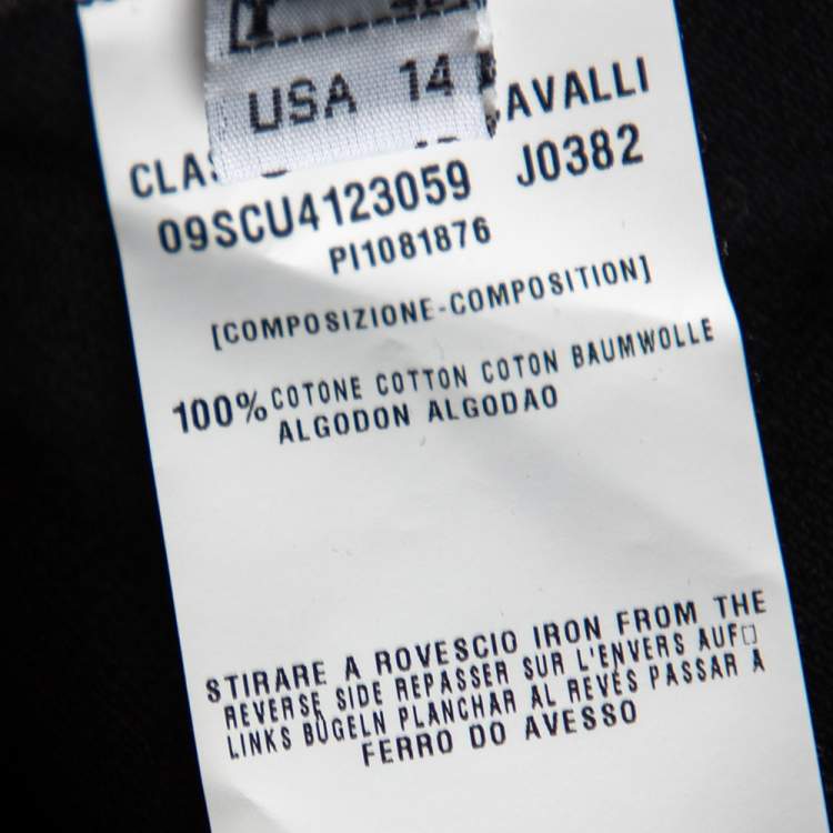 Pre Owned Class by Roberto Cavalli Black Printed Cotton Button Front T-Shirt M