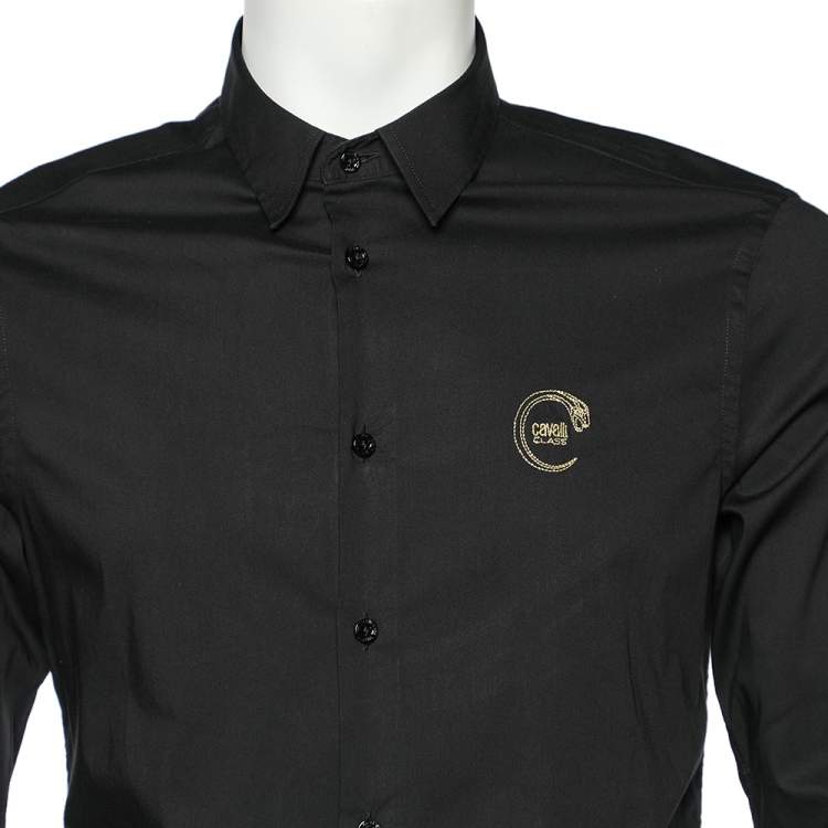 Pre Owned Class by Roberto Cavalli Black Cotton Blend Button Front Shirt M