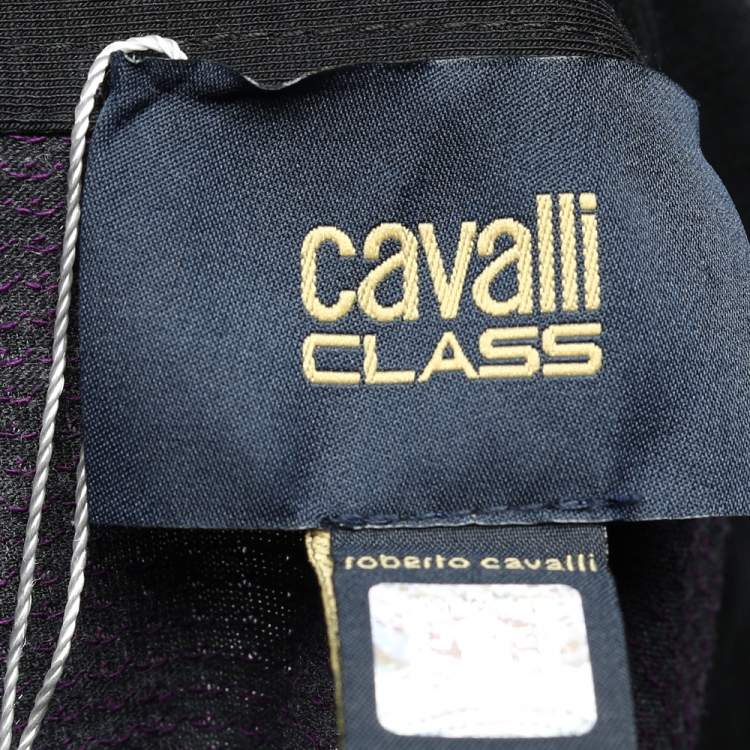 Pre Owned Class by Roberto Cavalli Charcoal Grey Dot Pattern Cotton Knit Polo T-Shirt XL