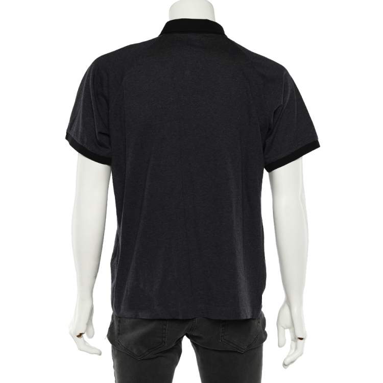 Pre Owned Class by Roberto Cavalli Charcoal Grey Dot Pattern Cotton Knit Polo T-Shirt XL