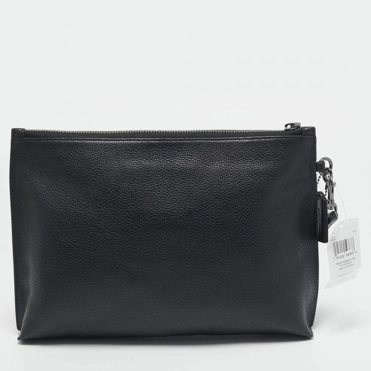 Pre Owned Coach Black Leather Wristlet Zip Pouch