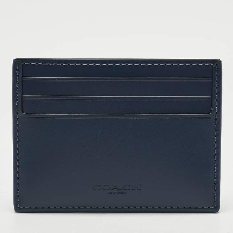 Pre Owned Coach Navy Blue Signature Denim and Leather Card Holder