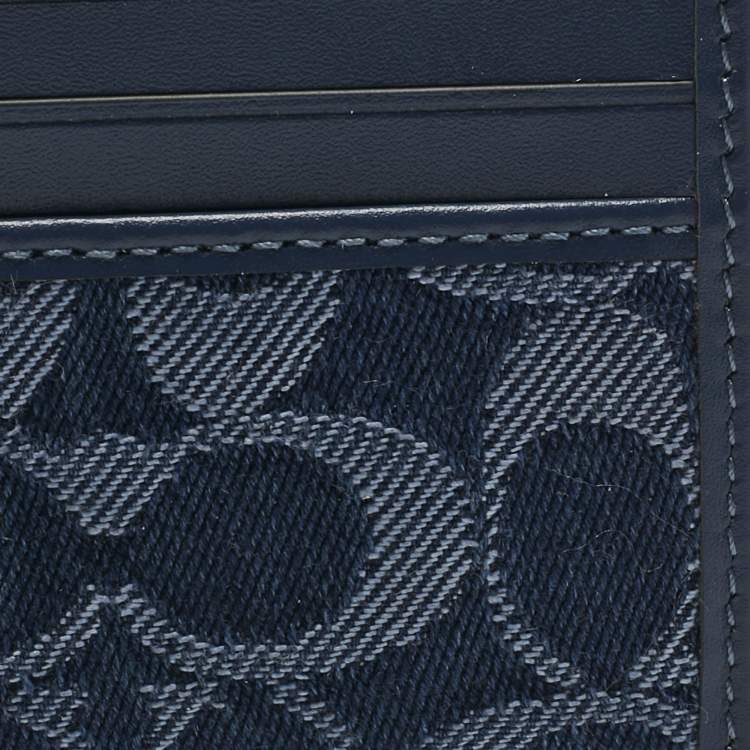 Pre Owned Coach Navy Blue Signature Denim and Leather Card Holder