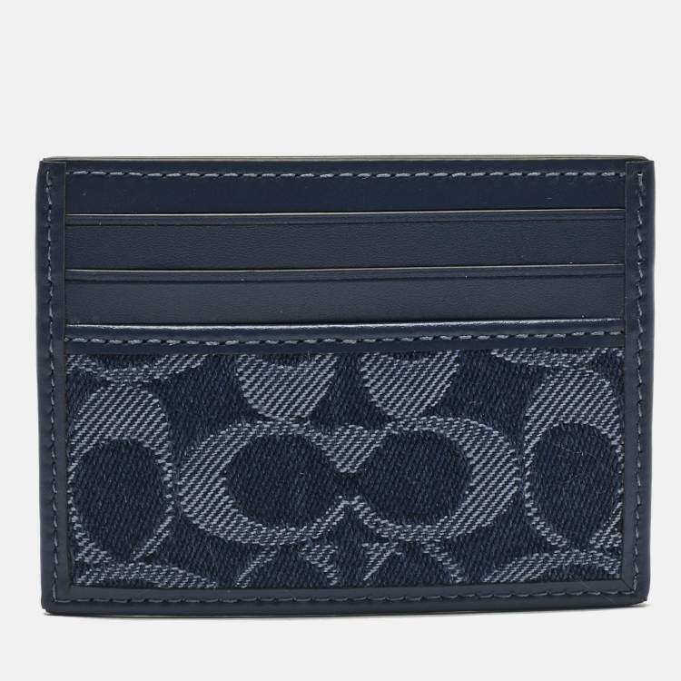 Pre Owned Coach Navy Blue Signature Denim and Leather Card Holder