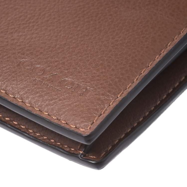 Pre Owned Coach Brown Leather Compact Bifold Wallet
