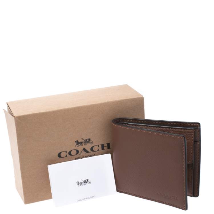 Pre Owned Coach Brown Leather Compact Bifold Wallet
