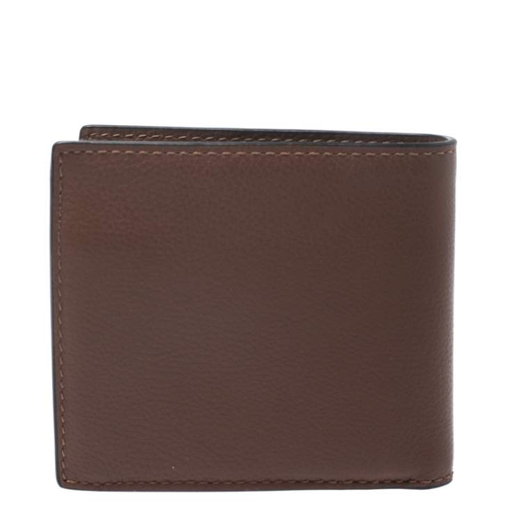 Pre Owned Coach Brown Leather Compact Bifold Wallet