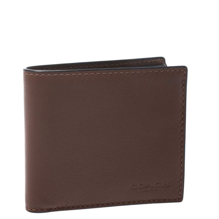 Pre Owned Coach Brown Leather Compact Bifold Wallet