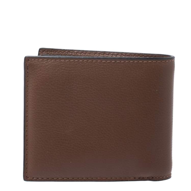 Pre Owned Coach Brown Leather ID Compact Bifold Wallet