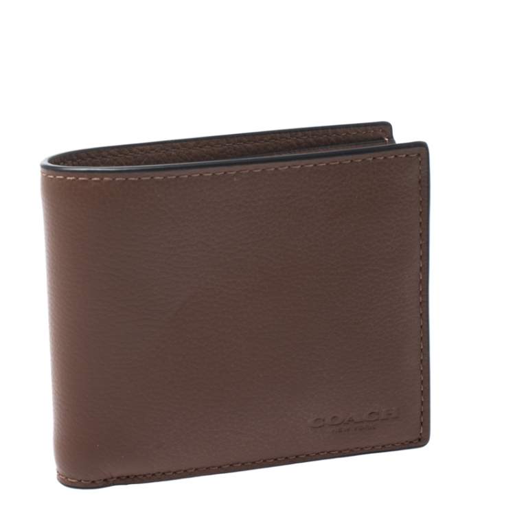 Pre Owned Coach Brown Leather ID Compact Bifold Wallet