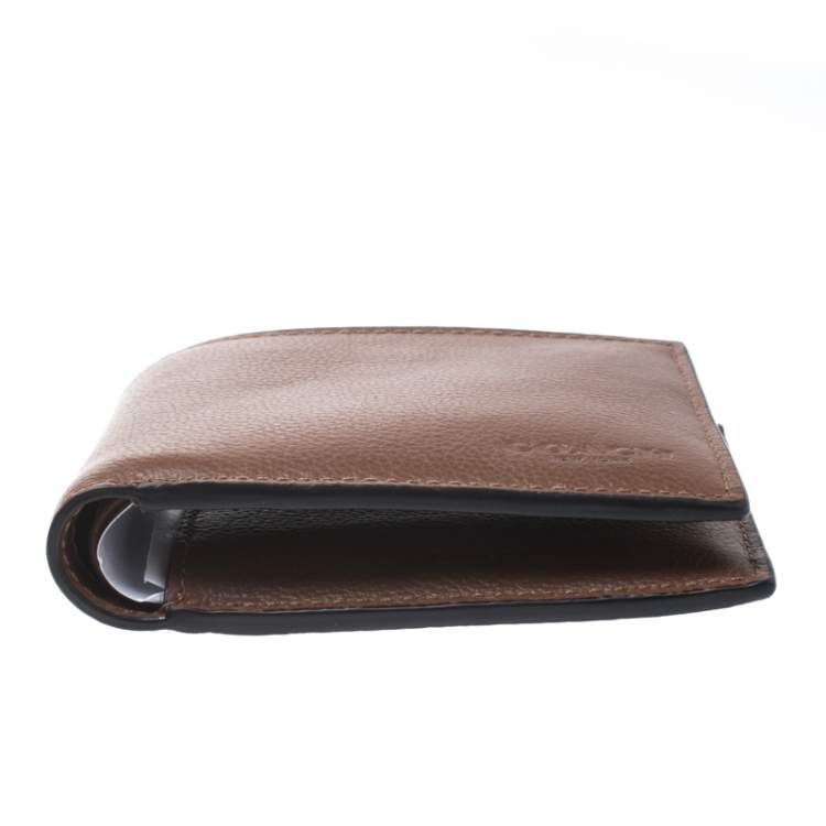 Pre Owned Coach Brown Leather ID Compact Bifold Wallet