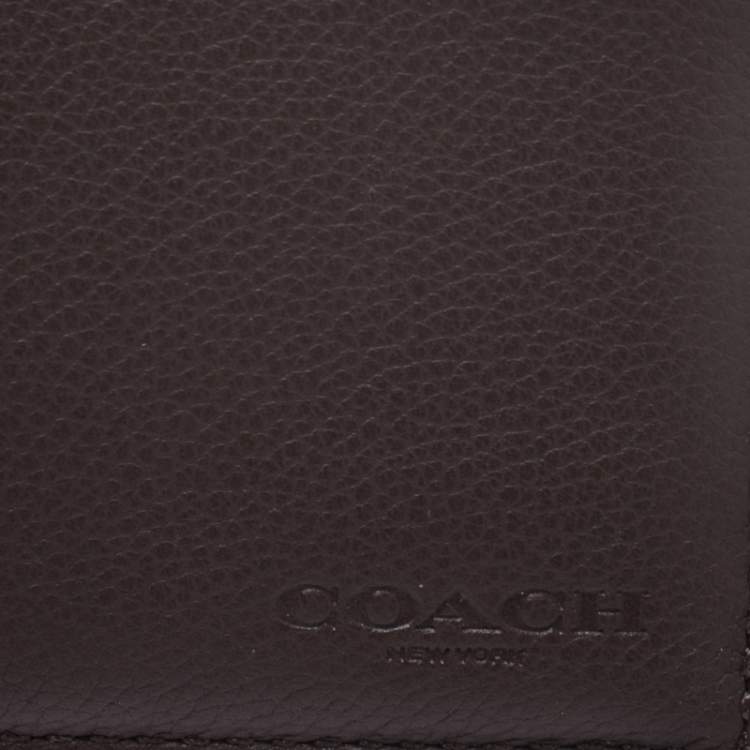 Pre Owned Coach Maroon Leather Compact Bifold Wallet