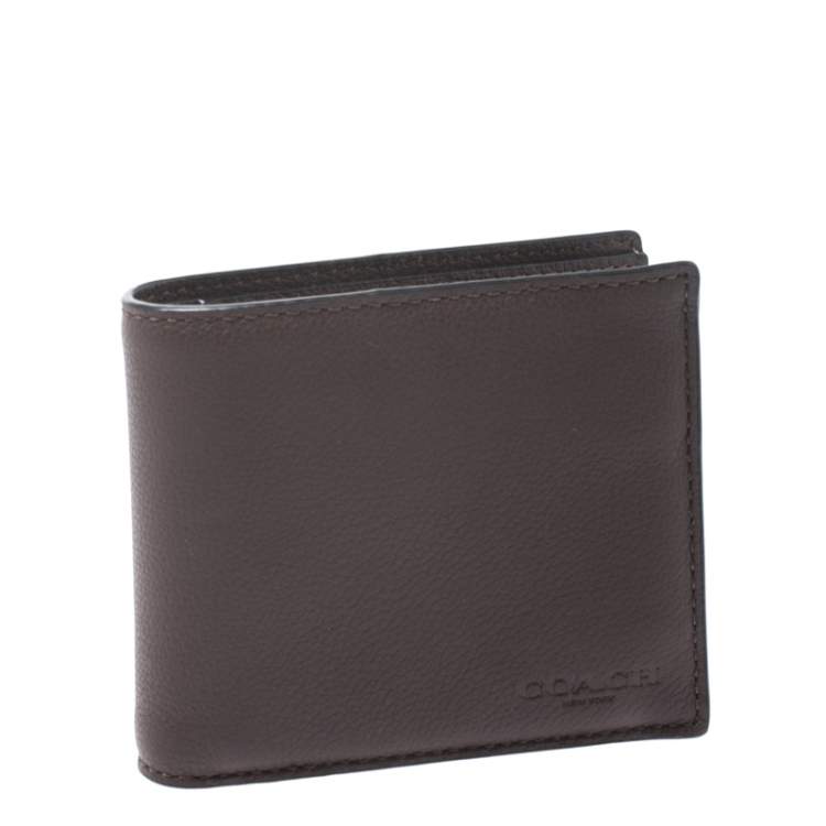 Pre Owned Coach Maroon Leather Compact Bifold Wallet