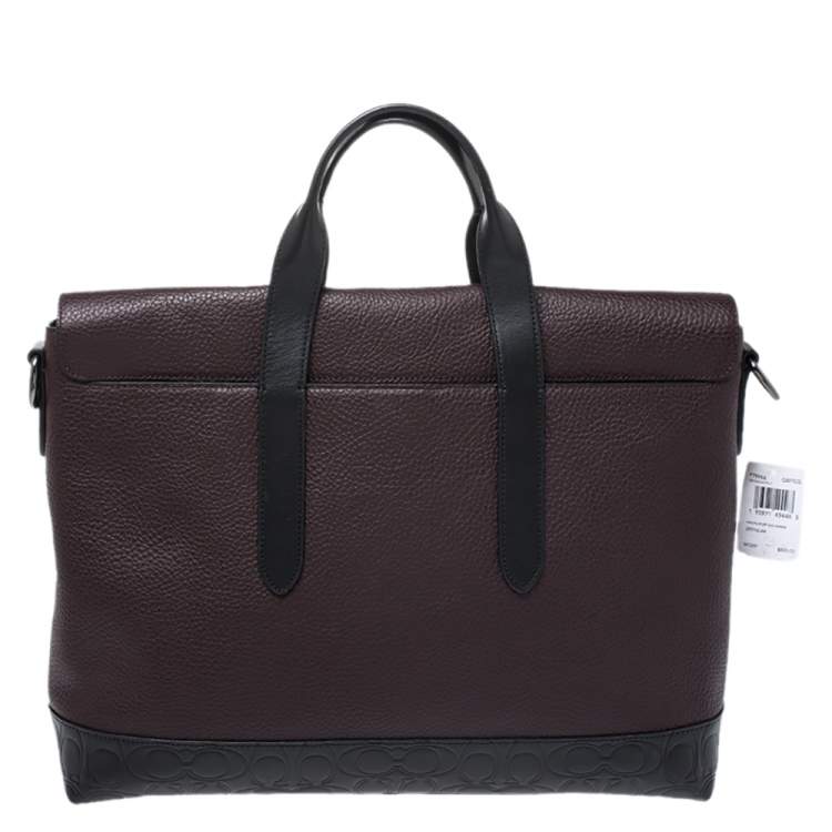 Pre Owned Coach Burgundy/Black Leather Hamilton Portfolio Briefcase              